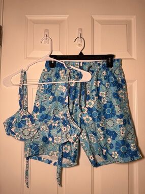 Blue Floral Couple Swim Set
